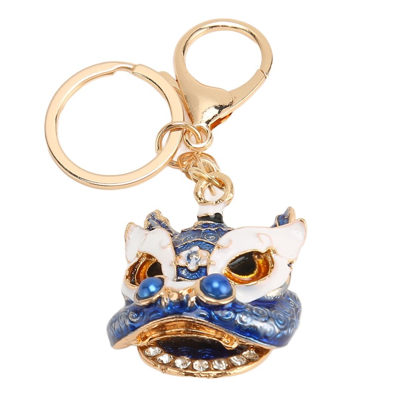 6pcs Lion Dance Keychains Cute Funny Exquisite Metal Rhinestone Chinese