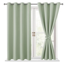Hiasan Blackout Curtains for Bedroom - Thermal Insulated & Light Blocking Window Curtains for Living Room/Kids Room, 2 Drape Panels Sewn with Tiebacks, Seafoam Green, 52 x 45 Inch