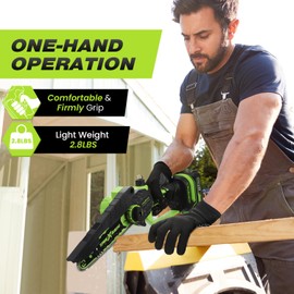 Mini Chainsaw, 6-Inch Electric Chainsaw Cordless, Upgraded 900W Brushless Portable Handheld Small Chain Saw with Auto Chain Regulator & Auto Oiler for Wood Cutting/TreeTrimming/Courtyard (Green)