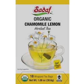 Sadaf Organic Chamomile Lemon Tea - Lemon Chamomile Tea Bags - Ideal for Hot or Iced Tea - Organic Herbal Tea - Kosher - 18 Wrapped Tea Bags