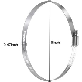 Voarge 4 Pieces Adjustable 304 Stainless Steel Duct Clamps Hose Clamp (6 Inch), Home Worm Drive Gear Gas Water Pipe Ducting Clamp for Flexible Hose Tube, Adjust Diameter 141mm-165mm