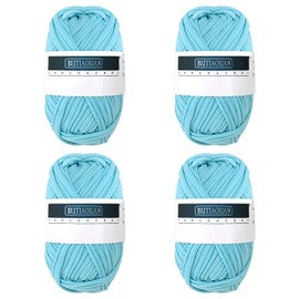 4 Pack 100g Chunky Yarn for Knitting and Crochet T-Shirt Yarn Fabric Knitting Yarn Cotton Throw Yarn Soft Large Yarn Crochet Thread Kit for Basket Bags Blankets Hats Toys Shoes Scarves Lake Blue