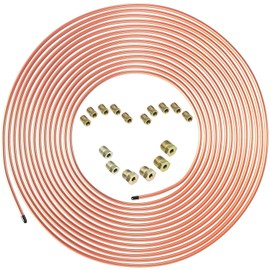 MAHLER GATES Brake Line Replacement Tubing - 25 Feet 3/16 Inch Copper Alloy Flexible Tubing Coil, Inverted Flare (0.028" Wall Thickness) with 16 Fittings
