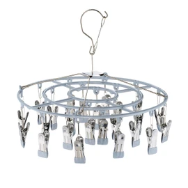 Relaxdays Sock Dryer for Clothes Airer, 24 Clips, Swivel Hooks, Camping, Sock Hanger HxD: 29 x 33.5 cm, Grey