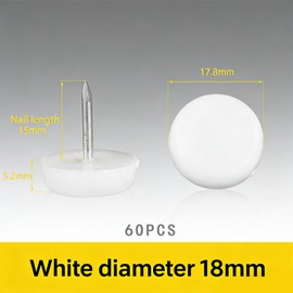 Plastic Feet for Furniture, 60 PCS ChairLeg Floor Protector,18mm Plastic Furniture Pads Nails ChairLeg Protector Glides,Fall-proof and Slip-resistant,for Chairs Sofa Table, (White)