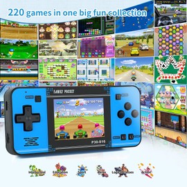 Handheld Game for Kids -Preloaded 220 Retro Video Games, Portable Gaming Player with Rechargeable Battery 3.0" LCD Screen, Mini Arcade Electronic Toy Gifts for Boys Girls (Black+Blue)