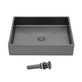 Black Vessel Sink Stainless Steel - Fulorni 19"x15" Bathroom Vessel Sink Gunmetal Black 16 Gauge Nano Titanium Plating Above Counter Rectangle Vanity Lavatory Bath Sink Basin
