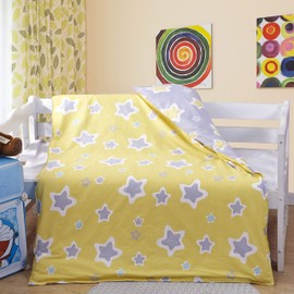 MEJU Star Yellow 100% Cotton Duvet Cover 43" X 59" + Pillowcase 13" X19" Bedding Set with Zipper Closure for Baby Toddler Boys Girls Crib Bed Decoration Gift