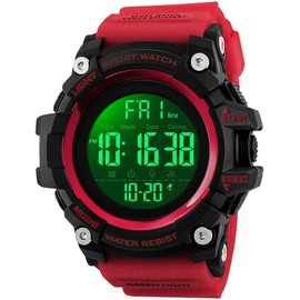 Gosasa Big Dial Digital Watch S Shock Men Military Army Watch Water Resistant LED Sports Watches (A Red)