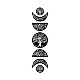 CREATCABIN 7pcs Moon Phase Wall Hanging Boho Decor Wooden Wall Art Witchy Decor Black Wooden Moon Cycle Signs Gothic Modern Hanging Sign Decoration for Gallery Ornament 6.3 x 37.1 Inch(Tree of Life)