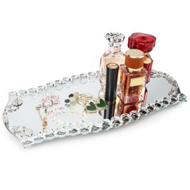 YCWF Silver Mirrored Jewelry Trinket Tray,Mirror Vanity Trays with Carrying Handles for Bedroom Dresser,Perfume Tray,Decorative Tray for Home Decor Gift