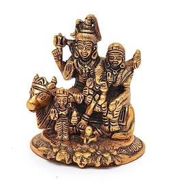 Sawcart Shiva Family Made of Metal Shiv Parivar Parvati Ganesha Kartik Idol Statue Traditional Figurine for Home Office Temple Puja Decoration Gift (4 Inch)