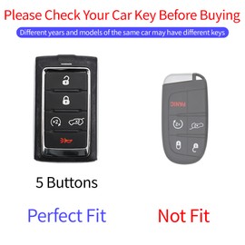 Hoespen for Jeep Key Fob Cover with Keychain Premium TPU Key Case All-Around Protection Compatible for 2021-2023 Grand Cherokee L Grand Wagoneer L Wagoneer Grand Cherokee L (5 Buttons, A White)