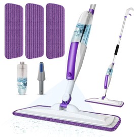 Panda Grip - Trapeadores con rociador para limpieza de pisos, trapeador de piso con botella de spray rellenable y 3 almohadillas de micro...