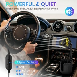 Car Fan, Car Fan Cup Holder with Colorful Lights, USB Portable Vehicle Cooling Air Fan for Car SUV, RV, Truck, 3 Speed, 360 Degree Rotatable, 4.13" USB Powered Electric Car Fans (Single Head)