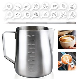 Milk Frothing Pitcher Steaming Pitchers Stainless Steel Milk/Coffee/Latte/Cappuccino Steam Pitchers Milk Jug Cup (600ml/20oz Set)