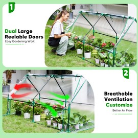 Greengro Greenhouse, 71x36x36 Greenhouses for Outdoors, Mini Greenhouse Kit with Dual Large Zipper Doors, Ground Stakes and 20 Name Tags ,Portable Small Green House for Outside Seedling Accessory