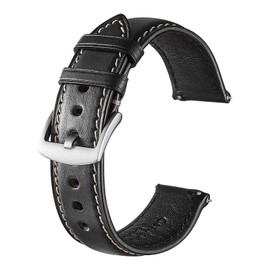 Avohome Genuine Leather Watch Band,Horween Cowhide,Quick Release,black,20mm,silver buckle
