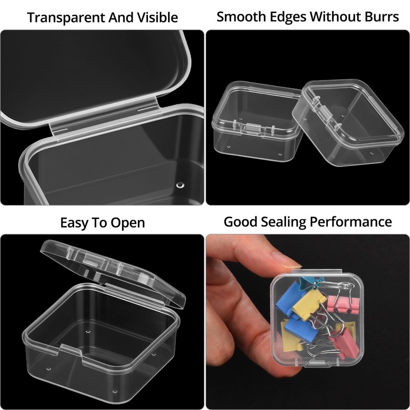 QWORK® Pack of 50 Small Square Storage Boxes with Hinged