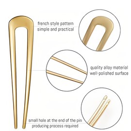 AFCJLTO Pack of 2 French Metal Hair Pins for Thick Hair, U Shaped Hair Pins Hair Sticks Hair Forks Hair Pin Forks for Women Hair Styling Accessories