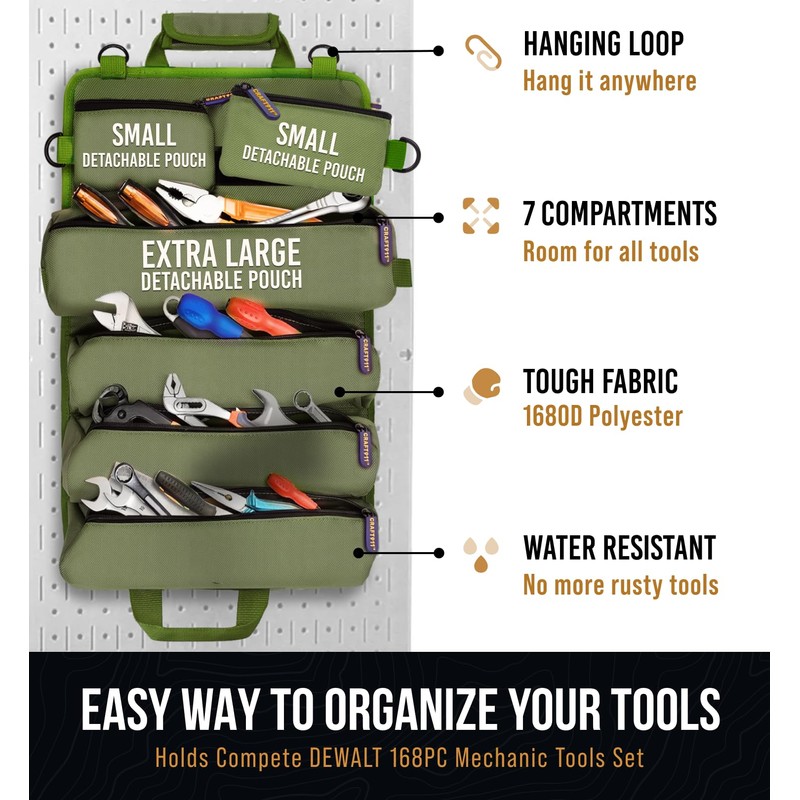 CRAFT911 Durable Tool Bag Organizers w/Detachable 6 Tool Pouches –