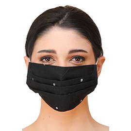 Exotic India Two-Ply Handloom Fashion Mask from Karnataka with Cotton-Backing and Ear Loops - Color Jet BlackColor One Size fits Most