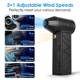 Zorpupoa Compressed Air Duster Electric Cordless, 150000RPM Electric Dust Air Blower, 4 Gear Jet Dry Blower with LED Light for Car Dry, Keyboard Computer Cleaning, Air Bed