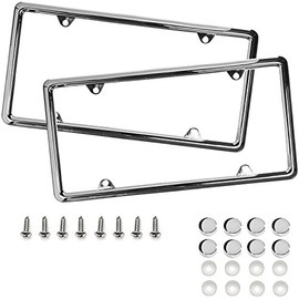 2x Slim Style Steel License Plate Frame Chrome 4 Holes