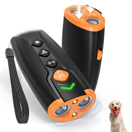 JESWO Ahuyentador de Perros Ultrasonico de 33FT, Alardog para Perros con 2 Ultrasónico Sensors + 2 Linterna LED, Cuatro Modos de Ultrasonidos/Sonido/Linterna LED/Ultrasonidos+Linterna, Recargable