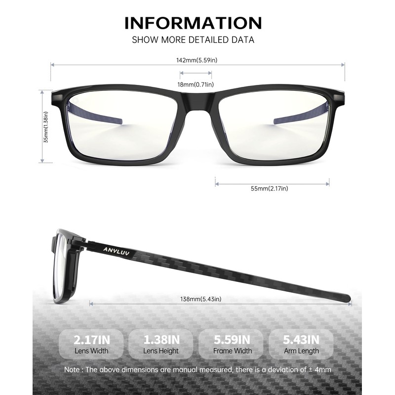 ANYLUV Blue Light Glasses for Men,Rectangle Business Style Glasses, Carbon