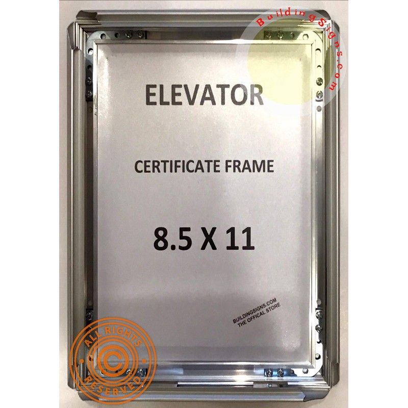 BUILDINGSIGNS.COM Elevator Certificate frame 8.5x11 inch (Silver, Heavy Duty -