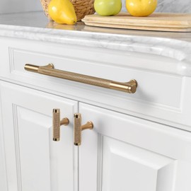 Asidrama 10 Pack 6.3 Inch(160mm) Knurled Champagne Bronze Kitchen Cabinet Handles, Gold Cabinet Pulls Kitchen Cabinet Hardware Cupboard Drawer Pulls