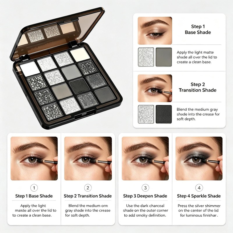 16 Colours Smokey Eye Palette,Black and White Smokey Eyeshadow Palette