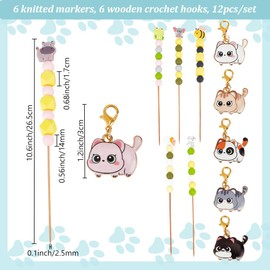 DELORIGIN 6 Styles Animal Silicone Beads Crochet Hooks Set with 6pc Cat Stitch Marker for Crocheting and Knitting, Beadable Bamboo Knitting Needle for Beginners Crocheting Yarn Craft DIY Gift