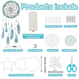 FREEBLOSS 3 Set Moon and Star Macrame Kit Star Moon Dreamcatcher with Video Instructions Macrame Wall Hanging DIY Boho Wall Art Macrame Wall Decoration for Bedroom Beginners