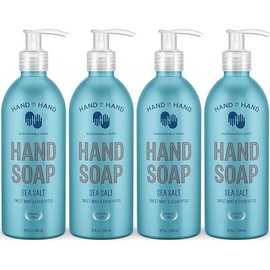 Hand in Hand Nourishing Liquid Hand Soap, 10 Fl Oz, Sweet Mint & Eucalyptus, Sea Salt Scent, 4 Pack