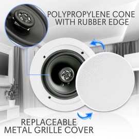 Pyle Pair 8" Bluetooth Flush Mount In-wall In-ceiling 2-Way Universal Home Speaker System Spring Loaded Quick Connections Polypropylene Cone Polymer Tweeter Stereo Sound 250 Watts (PDICBT852RD)
