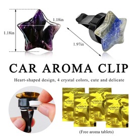 DXNQ 4PCS Star Crystal Car Vent Clips, Quartz Crystal Star Shape Air Freshener Vent Clip with Aroma Tablet, Gemstone Star Lovely Auto Air Outlet Clip Charm Decor for Girl Women