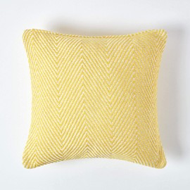 Homescapes Halden Chevron Pattern Yellow Decorative Cushion Cover 45 x 45 cm 100% Cotton with Zip Closure