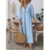 Celmia Cotton Dress for Women Summer Boho Puff Sleeve Linen
