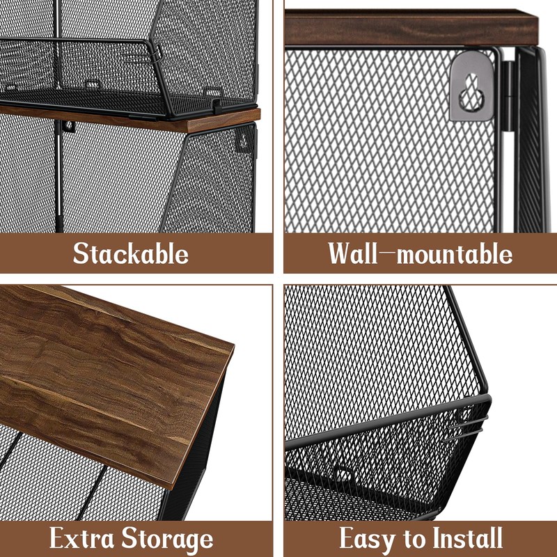 Stackable Fruit Basket for Kitchen Countertop Space Saving, Wall Mounted