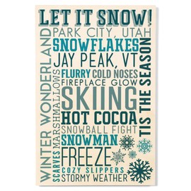 Lantern Press 12x18 Inch Premium Wood Sign, Ready to Hang Wall Decor, Park City, Utah, Let it Snow, Christmas Typography
