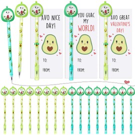 Fullhawl 30 Sets Avocado Valentines for Coworkers Valentine Party Favors Included 30 Cute Avocado Gel Ink Pens Fruit Writing Pens 30 Avocado Valentine's Day Cards and Cable Ties Bulk Gifts for Office