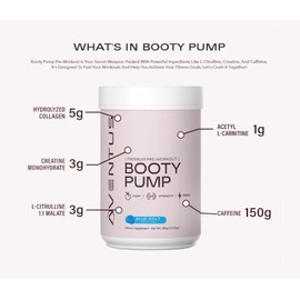 Booty Pump - Polvo de Preentrenamiento | Colágeno, Creatina, Cafeína y Más, 30 Porciones ( Sandía), Aventus, NUTRITIONAL_SUPPLEMENT, Sandía, Polvo, 1 