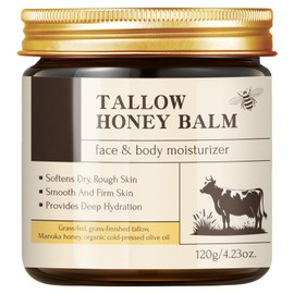 Beef Tallow Skincare Moisturizer for Face, Tallow Honey Balm for Extremely Dry, Sensitive, and Aging Skin - Smooth Face Creams for Men and Women 120g