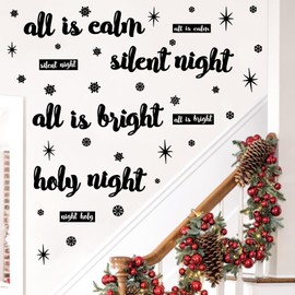 Christmas Quote Wall Stickers All is Calm All is Bright Wall Stickers Vinyl Floor Stairs Decals Christmas Eve Xmas Snowflake Wall Stickers Silent Night Holy Night Holiday Party Decoration