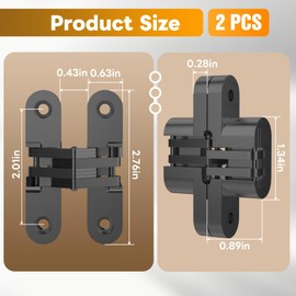 Mdkave Invisible Hinges for Cabinet Doors - Completely Hidden 180°Hinges,Concealed and Smooth Quiet Close(Black,0.63"-2.76",2Pack)