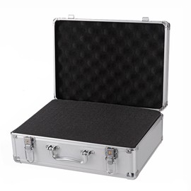 Aluminum Briefcase with 2 Lock, Lockable Metal Briefcase with Flannel Cotton Lining, Portable Storage Case for Travelers Luggage Tours, Customizable Foam, Silver, 12.59 x 9.8 x 4.7in