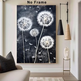 Tevenuktla Dandelion Flowers Wall Art Rustic Floral Pictures for Living Room Dark Floral Canvas Prints Dandelion Farmhouse Wall Art Black and White Dandelion Pictures 16x24inch No Frame