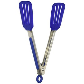 Tovolo Mini Turner, Flat Head, Easy-Lock Mechanism, Non-Slip Grip Tongs Grilling, BPA-Free & Dishwasher Safe Silicone Cooking Utensils, Stratus Blue